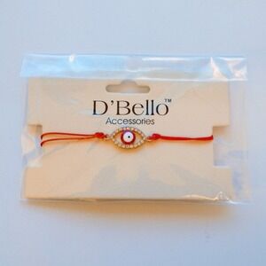 D'Bello Accessories Red String Evil Eye Bracelet Rhinestone Charm Adjustable NWT